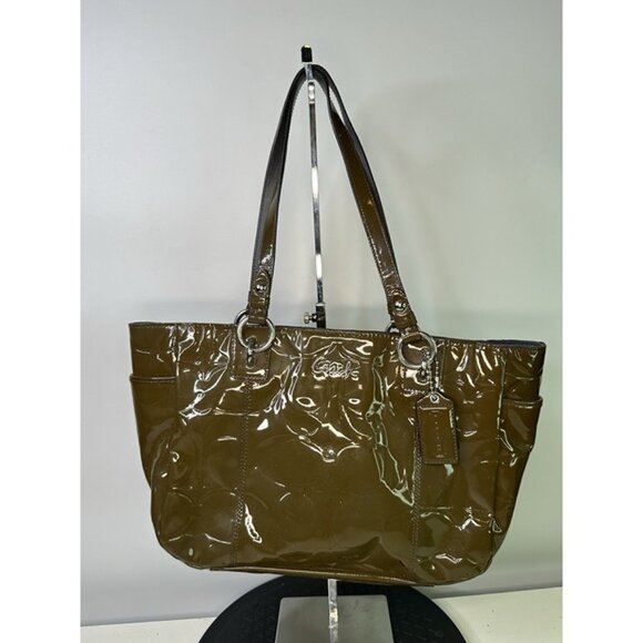 COACH Patent Leather Embossed Shoulder Bag # F17728 Green - Picture 1 of 12